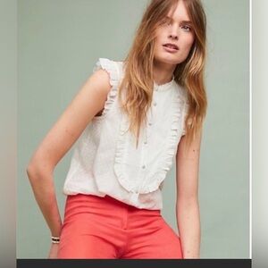 Anthropologie Feather Bone Soneva
Sleeveless Ruffle Trim Cotton Blouse NWT